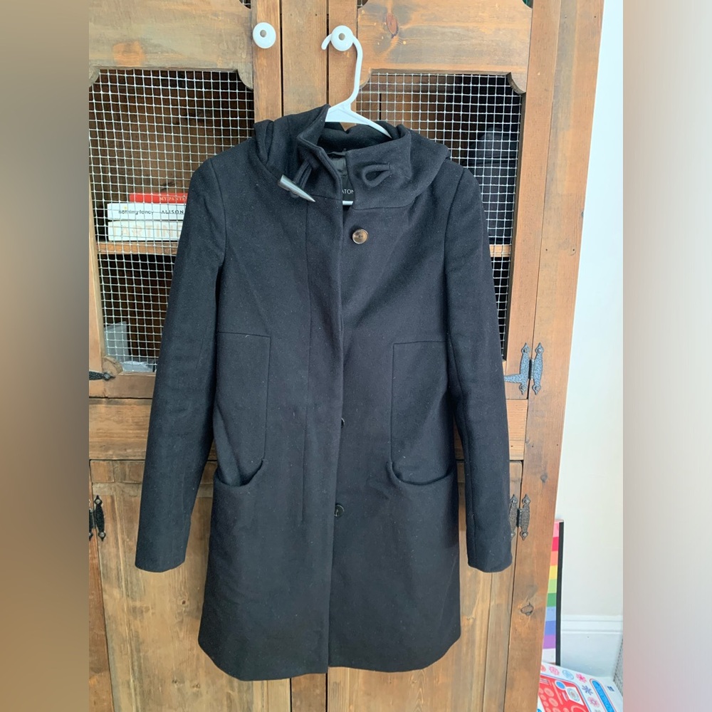 Babaton black wool coat with hood